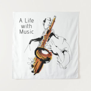 Man playing alto saxophone tapestry