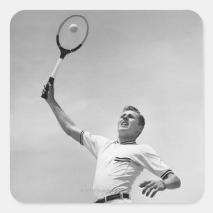 Man playing tennis square sticker
