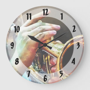 Man Playing Trumpet Large Clock