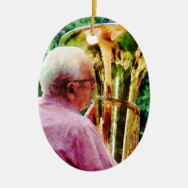 Man Playing Tuba Ceramic Ornament (Front)