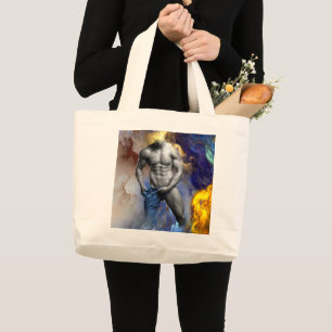 Man putting on jeans, SlipperyJoe, shirtless, gay  Large Tote Bag
