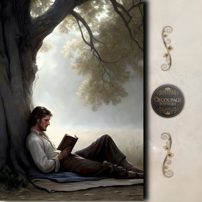 Man Reading Under Tree Scene Decoupage Tissue Paper (Man Reading Under Tree Scene Decoupage Tissue Paper)