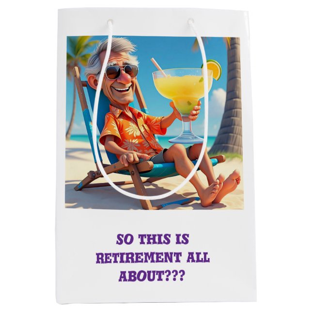" MAN RETIRED AT THE BEACH " MEDIUM GIFT BAG (Front)