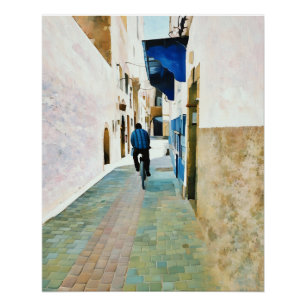 Man Riding Bicycle Through Mediterranean Alleyway Poster