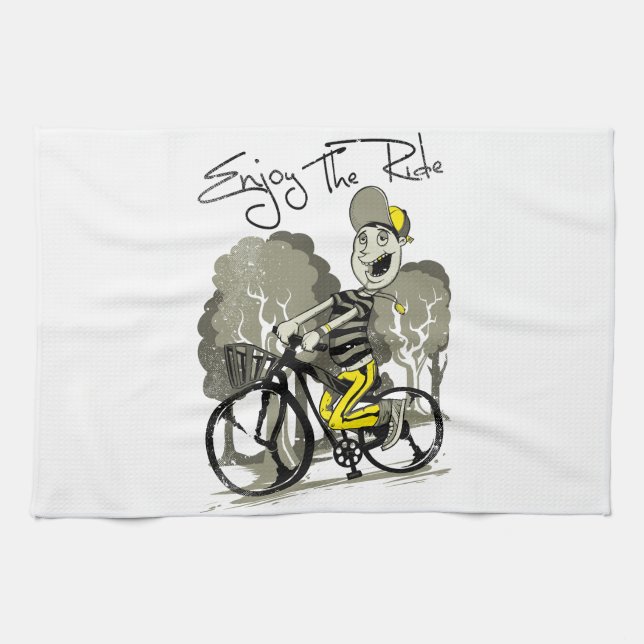 Man riding bike illustration tea towel (Horizontal)