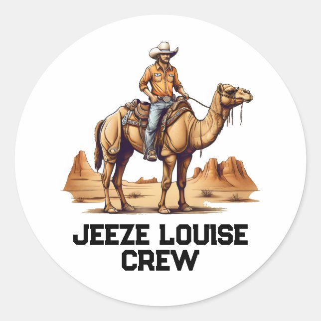 Man riding on a camel classic round sticker (Front)