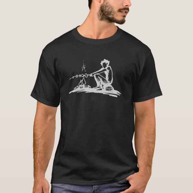 Man Roasting Marshmallow In A Bonfire Campfire Mar T-Shirt (Front)
