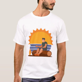 Man-Roasting-Marshmallow-Sunset-Water T-Shirt