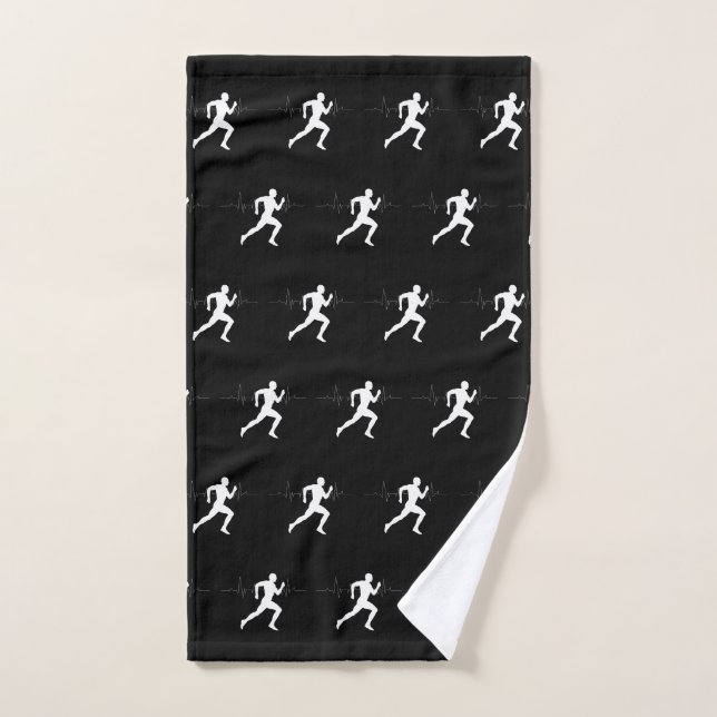 Man Runners Silhouette HeartBeat Line Black Hand Towel (Hand Towel)