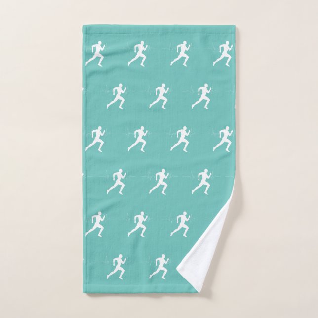 Man Runners Silhouette HeartBeat Line Mint Green Hand Towel (Hand Towel)