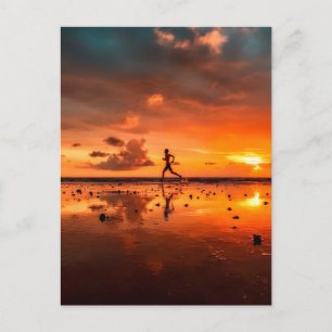 Man Running on Beach at Sunset Postcard