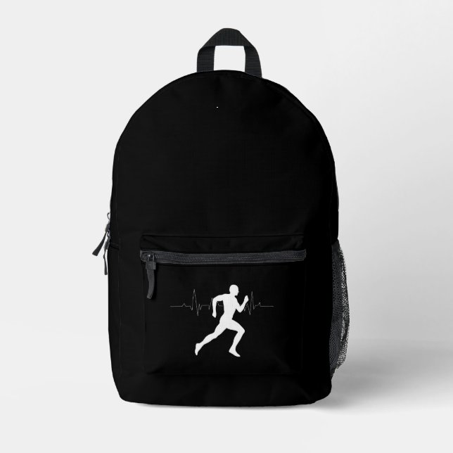 Man Running Runners Silhouette Black Background  Printed Backpack (Front)