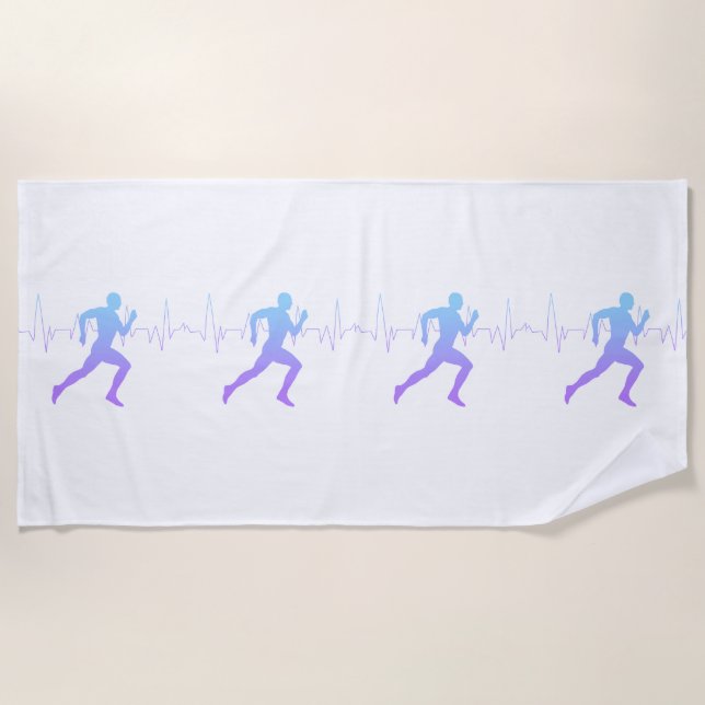 Man Running Runners Silhouette Gradient Heartbeat  Beach Towel (Front)