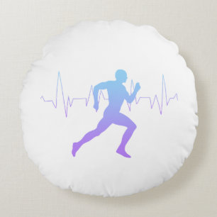 Man Running Runners Silhouette Gradient Heartbeat  Round Cushion