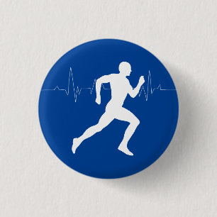 Man Running Runners Silhouette HeartBeat Line 3 Cm Round Badge