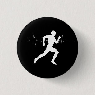 Man Running Runners Silhouette HeartBeat Line 3 Cm Round Badge