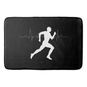 Man Running Runners Silhouette HeartBeat Line Bath Mat