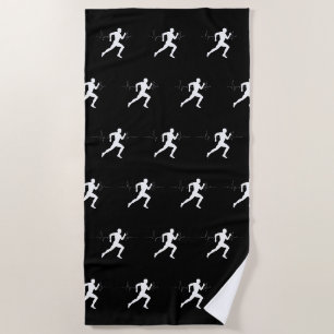 Man Running Runners Silhouette HeartBeat Line Beach Towel
