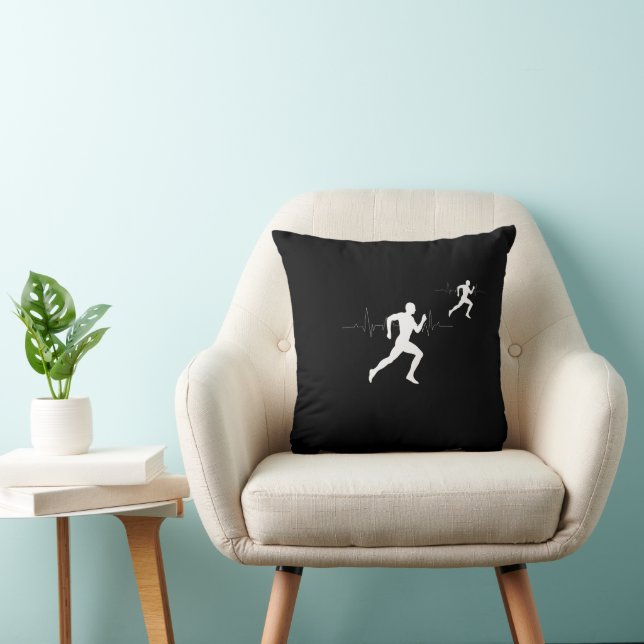 Man Running Runners Silhouette HeartBeat Line  Cushion (Chair)