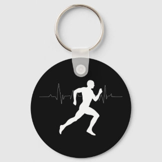 Man Running Runners Silhouette HeartBeat Line Key Ring