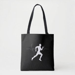 Man Running Runners Silhouette HeartBeat Line Tote Bag