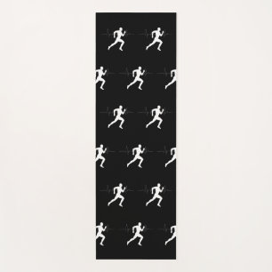 Man Running Runners Silhouette HeartBeat Line Yoga Mat