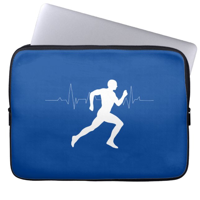 Man Running Runners Silhouette on Blue Backgroun   Laptop Sleeve (Front)
