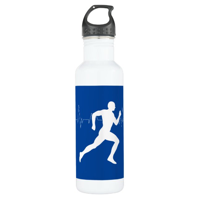 Man Running Runners Silhouette on Blue Background  710 Ml Water Bottle (Front)