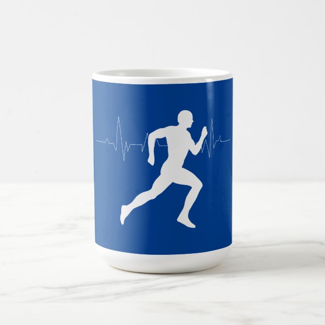 Man Running Runners Silhouette on Blue Background  Coffee Mug (Center)