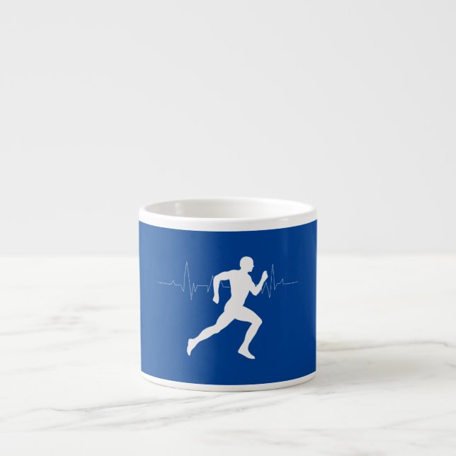 Man Running Runners Silhouette on Blue Background  Espresso Cup (Front)