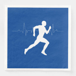 Man Running Runners Silhouette on Blue Background Napkin
