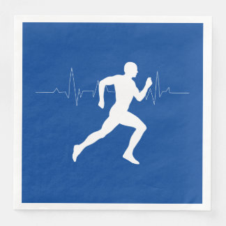 Man Running Runners Silhouette on Blue Background Napkin