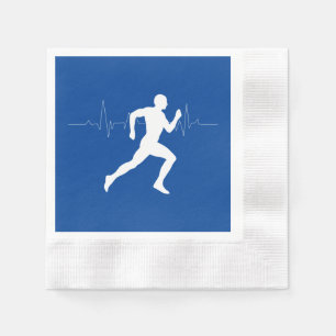 Man Running Runners Silhouette on Blue Background  Napkin