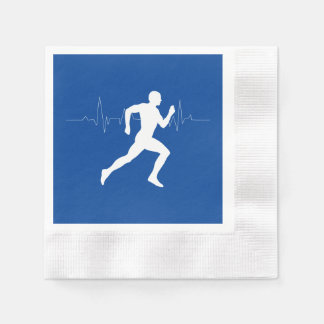 Man Running Runners Silhouette on Blue Background Napkin