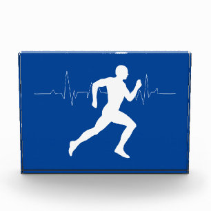 Man Running Runners Silhouette on Blue Background Photo Block