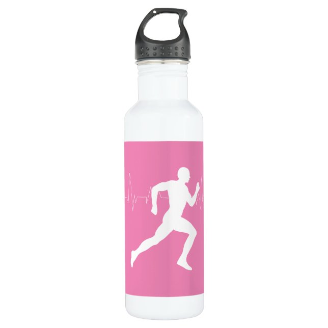 Man Running Runners Silhouette on Pink Background 710 Ml Water Bottle (Front)
