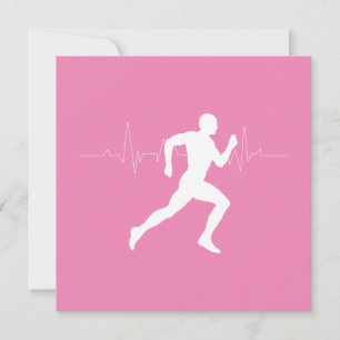 Man Running Runners Silhouette on Pink Background Card