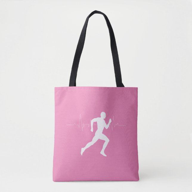 Man Running Runners Silhouette on Pink Background Tote Bag (Front)