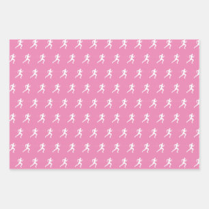 Man Running Runners Silhouette on Pink Background Wrapping Paper Sheet