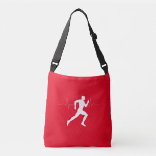 Man Running Runners Silhouette on Red Background Crossbody Bag