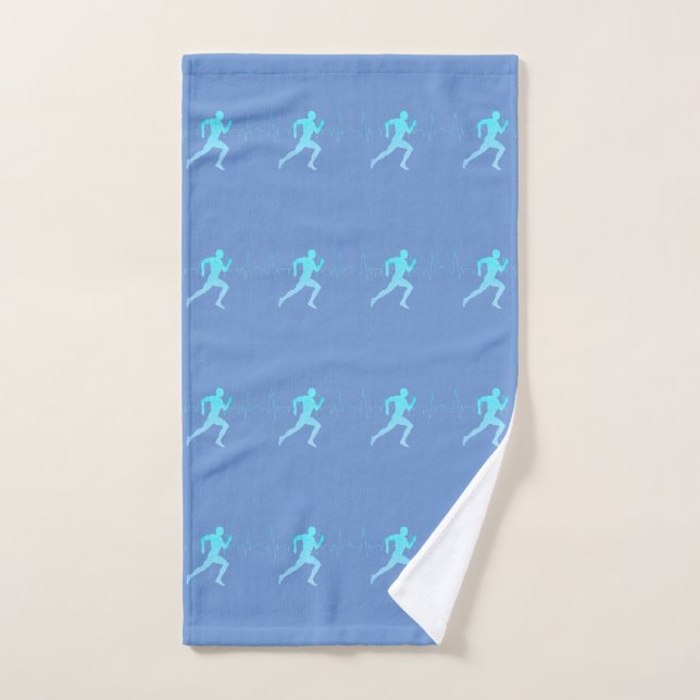 Man Running Silhouette Gradient & Heartbeat Blue Hand Towel (Hand Towel)