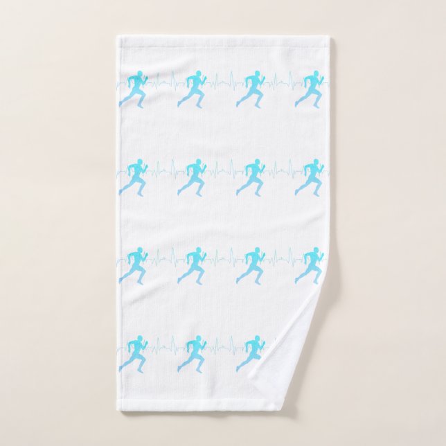 Man Running Silhouette Gradient & Heartbeat Blue Hand Towel (Hand Towel)
