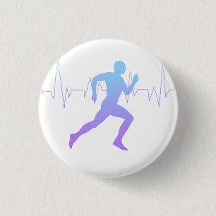 Man Running Silhouette Gradient & Heartbeat Line 3 Cm Round Badge