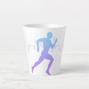 Man Running Silhouette Gradient & Heartbeat Line Latte Mug
