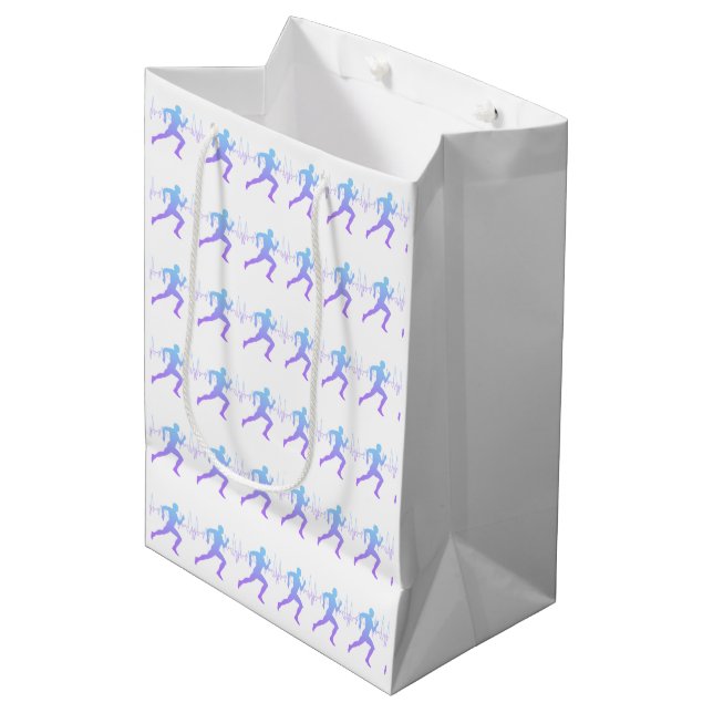 Man Running Silhouette Gradient & Heartbeat Line Medium Gift Bag (Front Angled)