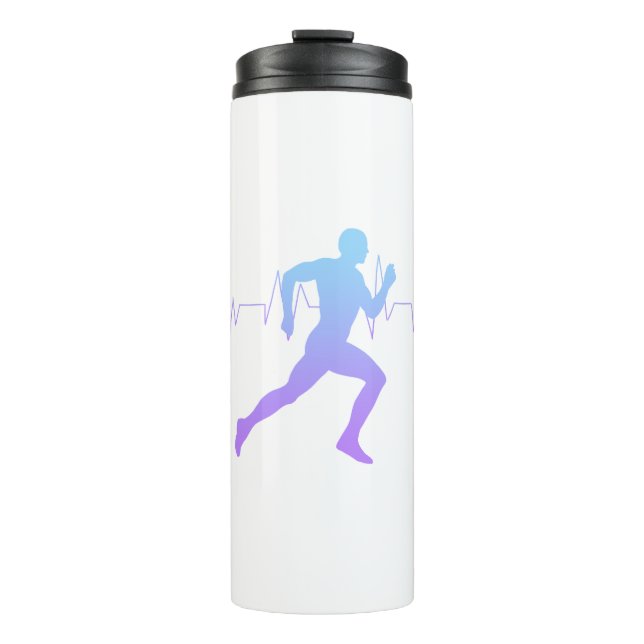 Man Running Silhouette Gradient & Heartbeat Line Thermal Tumbler (Front)