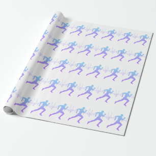 Man Running Silhouette Gradient & Heartbeat Line Wrapping Paper