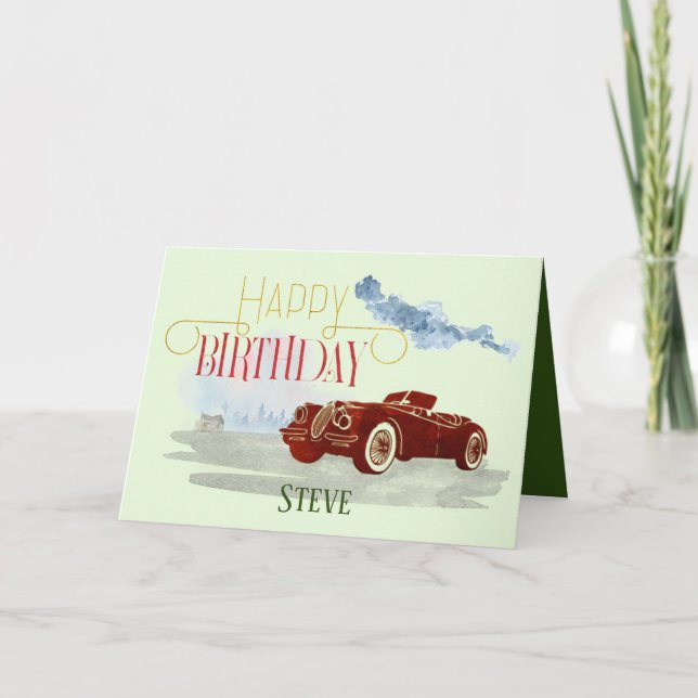 Man’s Classic Car Happy Birthday Typography Green Card (Front)