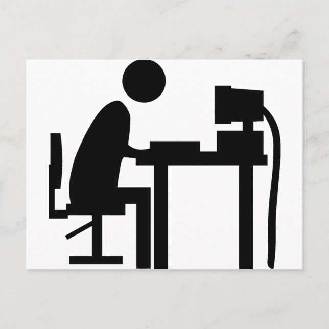 Man sat at a computer. postcard (Front)