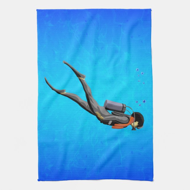 Man SCUBA Diving Tea Towel (Vertical)